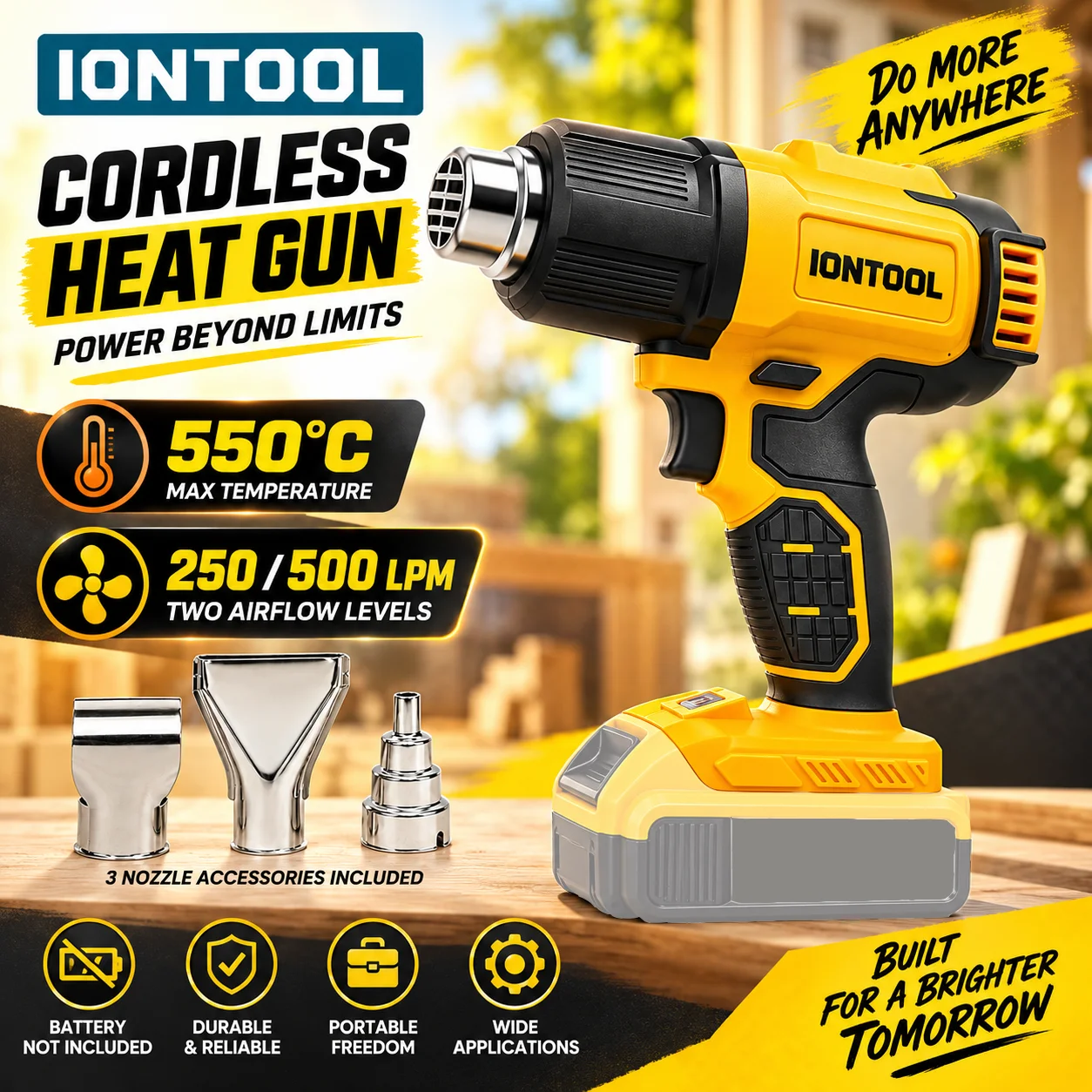Cordless Heat Gun For Shrink Tubing - IONTOOL Akku-Heißluftpistole 550 ℃ für Autoreparatur,