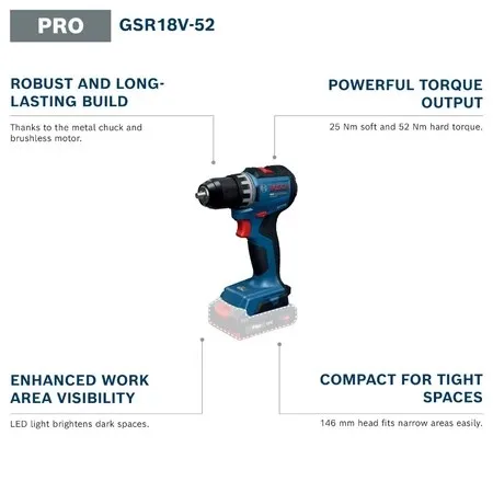BOSCH GSR 18V-52 PRO Akku-Bohr – Brushless Cordless Electric Drill 18V Bewertung und Preis